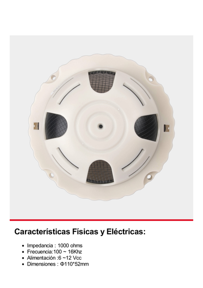 Micrófono omnidireccional, en sensor de humo, alta fidelidad, con distancia de recepción de 10-100 metros cuadrados