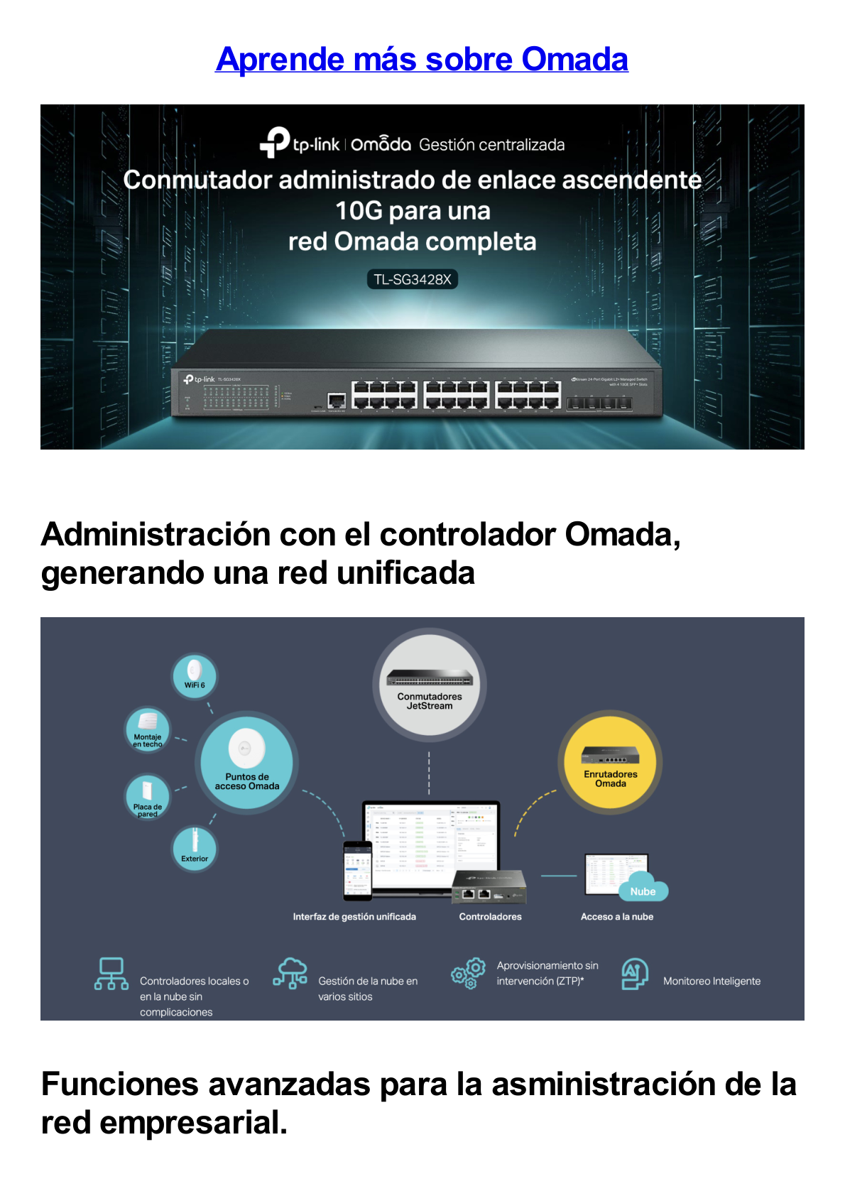 Switch Omada SDN Administrable / 24 puertos Gigabit y 4 puertos SFP+ / Funciones sFlow, QinQ y QoS / Administración centralizada OMADA