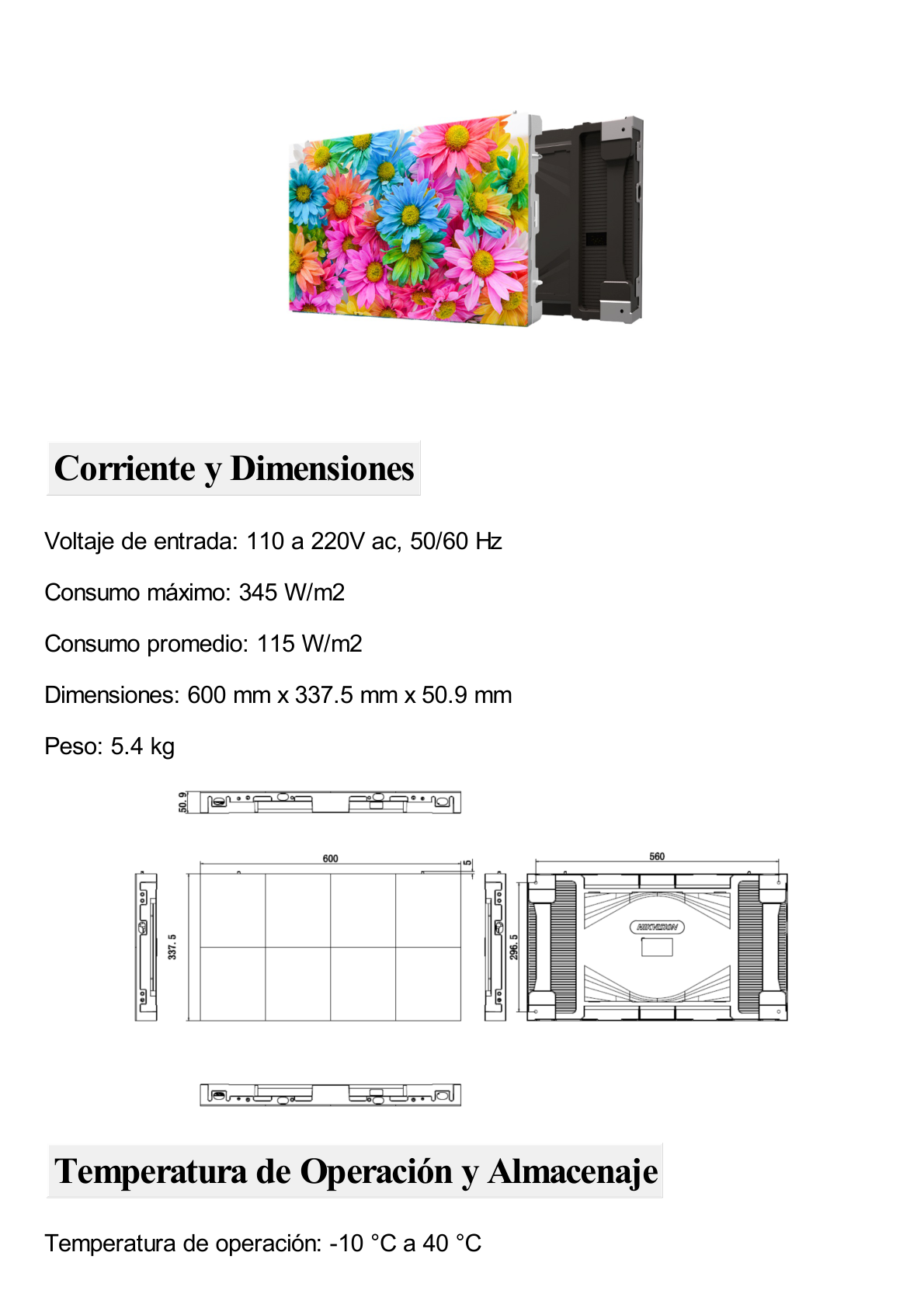 Panel LED Full Color para Videowall / Pixel Pitch 1.8 mm / Resolución 320 X 180 / Uso en Interior