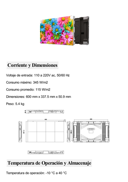 Panel LED Full Color para Videowall / Pixel Pitch 1.5 mm / Resolución 384 X 216 / Uso en Interior