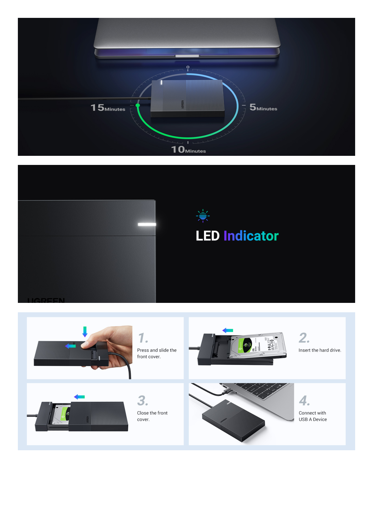 Carcasa de Disco Duro 2.5'' (Enclosure) | Adecuado para HDD y SSD de 2.5” | Chip Inteligente | UASP & TRIM | Led Indicador | ABS | Hibernación Automática | Compatible con SATA I II III, HDD, SSD de hasta 6TB.