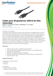 CABLE MANHATTAN PARA IMPRESORA USB A-B 3M NEGRO