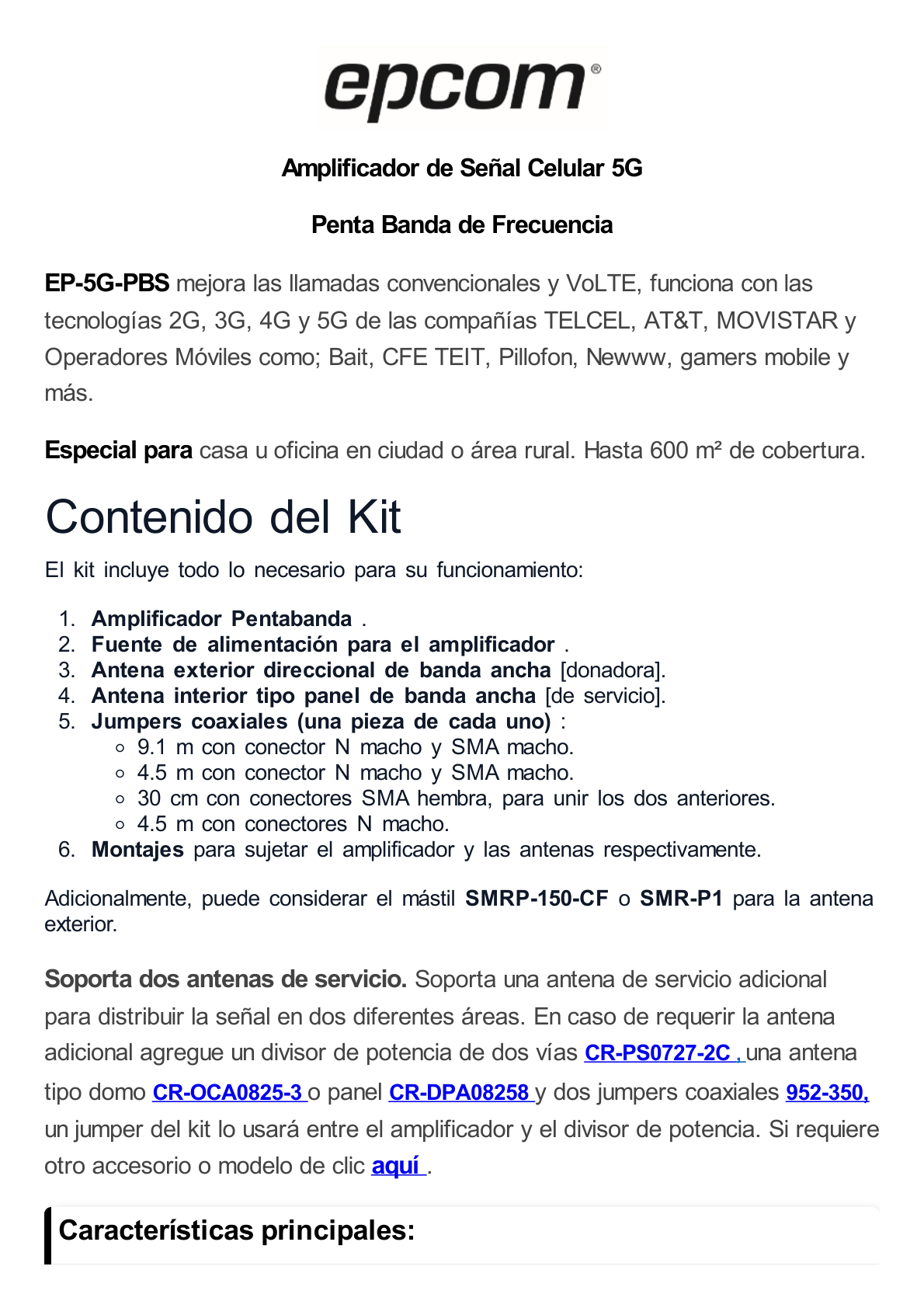 Kit Amplificador de Señal Celular 5G / Mejora las llamadas convencionales y VoLTE / Soporta los datos de las tecnologías 2G, 3G, 4G y 5G de TELCEL, AT&T, MOVISTAR y OMV de Altán / Cubre hasta 600 m².