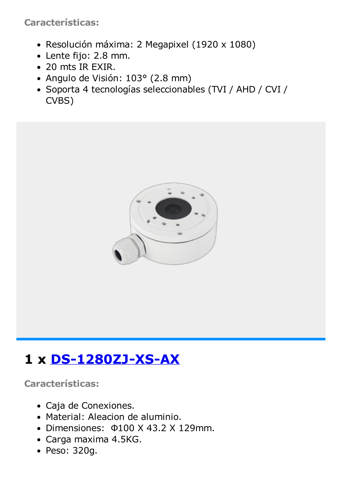 KIT de Bala TURBOHD 2 Megapixel (1080p) + Caja de Conexión / Exterior IP66 / TVI-AHD-CVI-CVBS