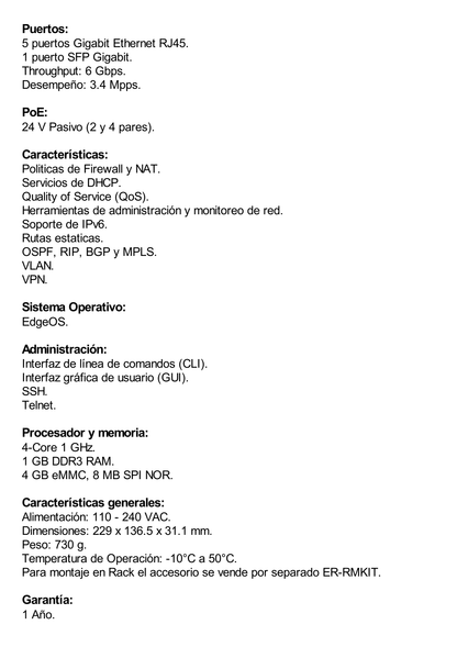 EdgeRouter 6 PoE pasivo 24 V, con 5 puertos 10/100/1000 Mbps + 1 puerto SFP, con funciones avanzadas de ruteo