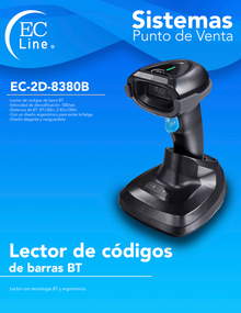 Lector Codigos de Barras EC-2D-8380BT Negro Led Inalambrico BT USB  USB-COM 1D  2D  QR  500 Lecturas por segundo Resistente a Caidas de 1.5 Mts