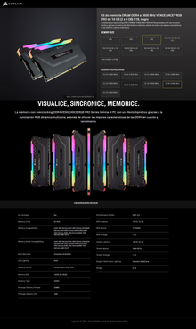 Memoria Corsair 16GB 3600Mhz DDR4 (2X8GB) VENGEANCE RGB PRO C18 Negro disipador de calor