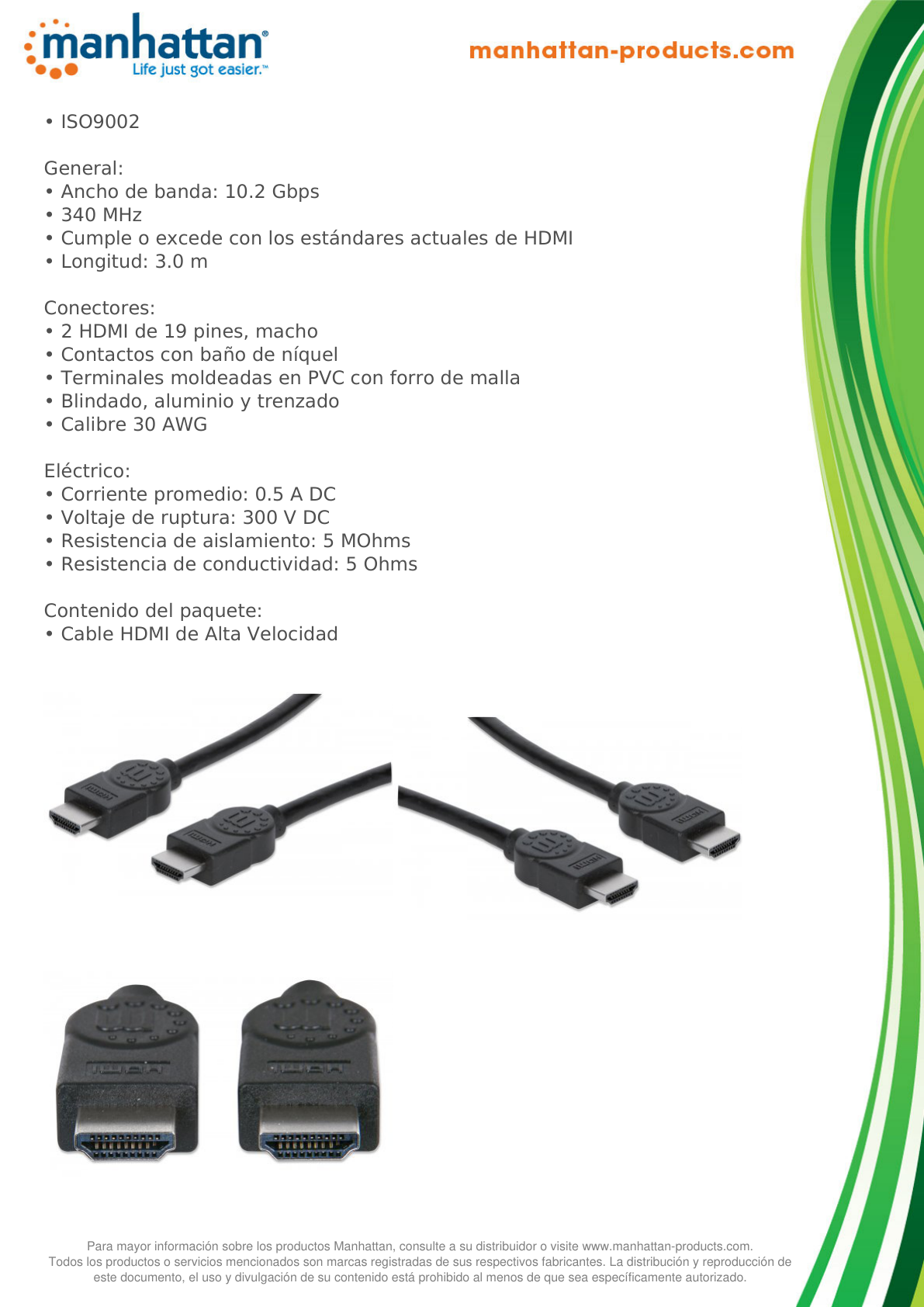 CABLE MANHATTAN HDMI 1.3 M-M 3M