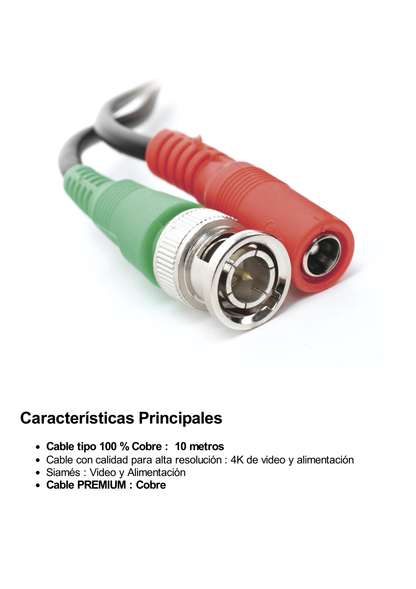 Cable coaxial ( BNC RG59 ) + Alimentación / SIAMÉS / 10 Metros / 100 % COBRE / Para Cámaras 4K  / Uso interior y exterior