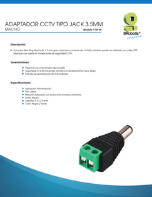 ADAPTADOR BROBOTIX CCTV TIPO JACK 3.5 MM MACHO