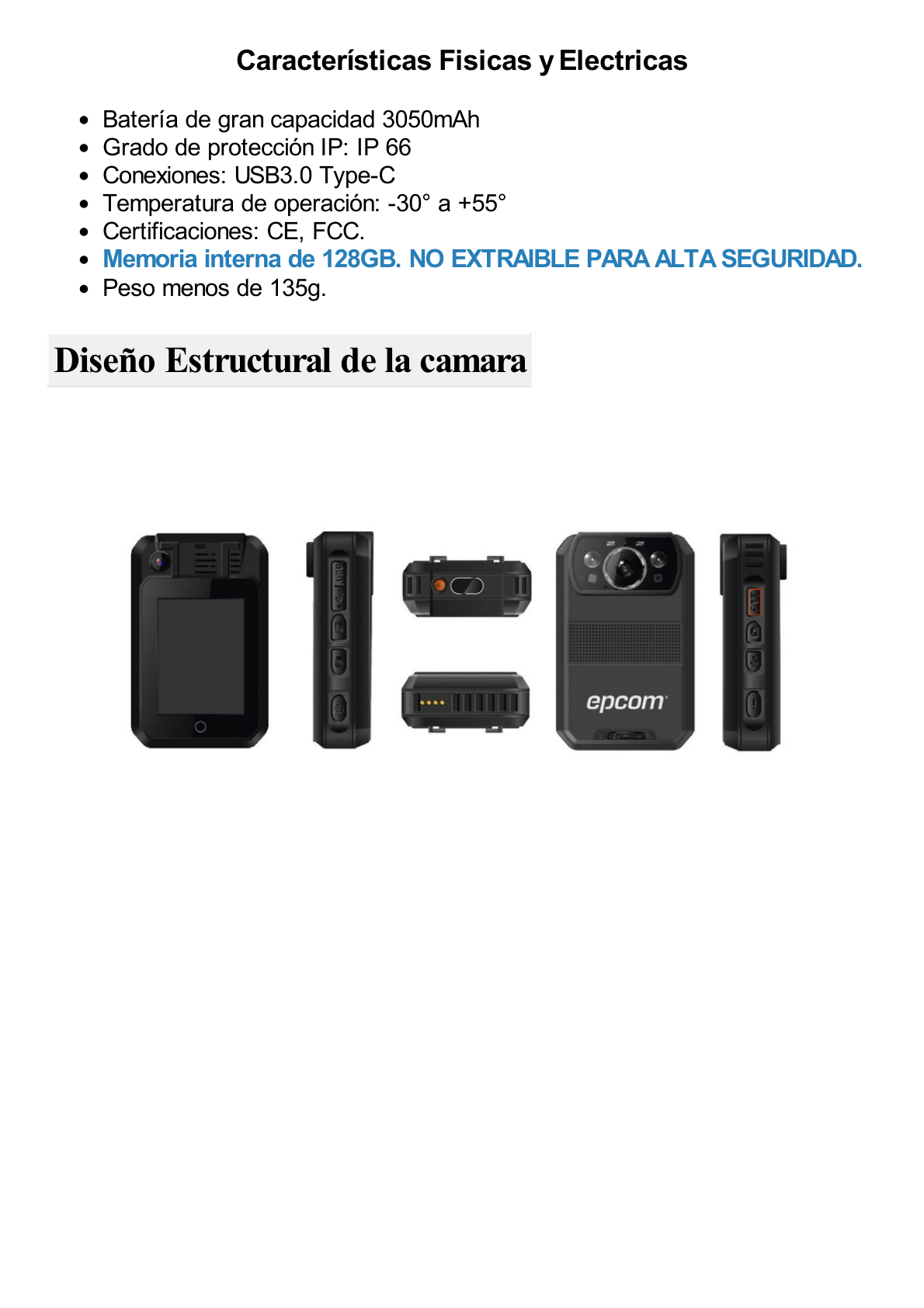 Body Camera para Seguridad / Video 4K / GPS Interconstruido / Conexión 4G-LTE / WiFi / Bluetooth / Sistema Basado en Android / Exterior IP66