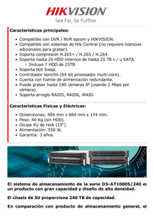 Servidor de Almacenamiento en Red / Soporta 24 Discos Duros (Incluye 7 Discos de 25TB) / Soporta Hasta 180 Canales / Controlador Simple