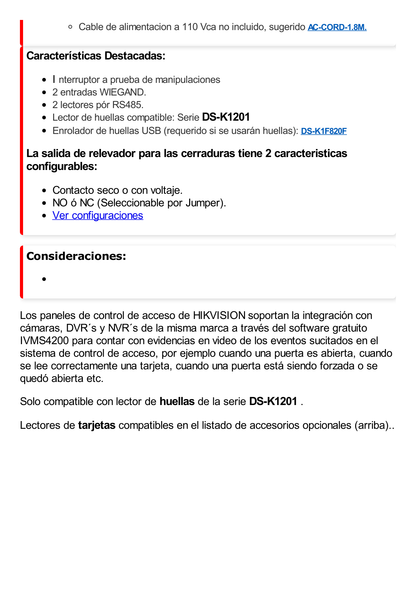 Controlador de Acceso 1 Puerta / 2 Lectores de Huella o tarjeta / Integración con cámaras / 100,000 Tarjetas / Incluye Gabinete y Fuente de Alimentación 12Vcc/4A / Software GRATUITO