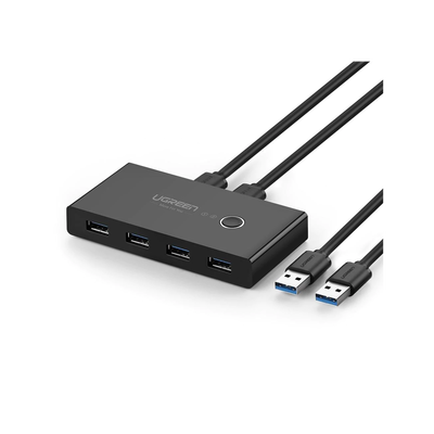 Conmutador USB para Compartir 4 Puertos USB 3.0 a 2 PC ́s | Cambio Mediante Botón | Incluye Dos Cables USB de 1.5 m | ABS | Permite que 2 Usuarios Compartan 4 Dispositivos Periféricos USB3.0, como una impresora, un escáner, etc.