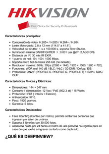 Bala IP 4 Megapixel / Lente Mot. 2.8 - 12 mm / 30 mts IR EXIR / IK10 / Reconocimiento Facial / WDR 140 dB / DeepinView / Búsqueda por Atributos / Heat Map / ACUSENSE