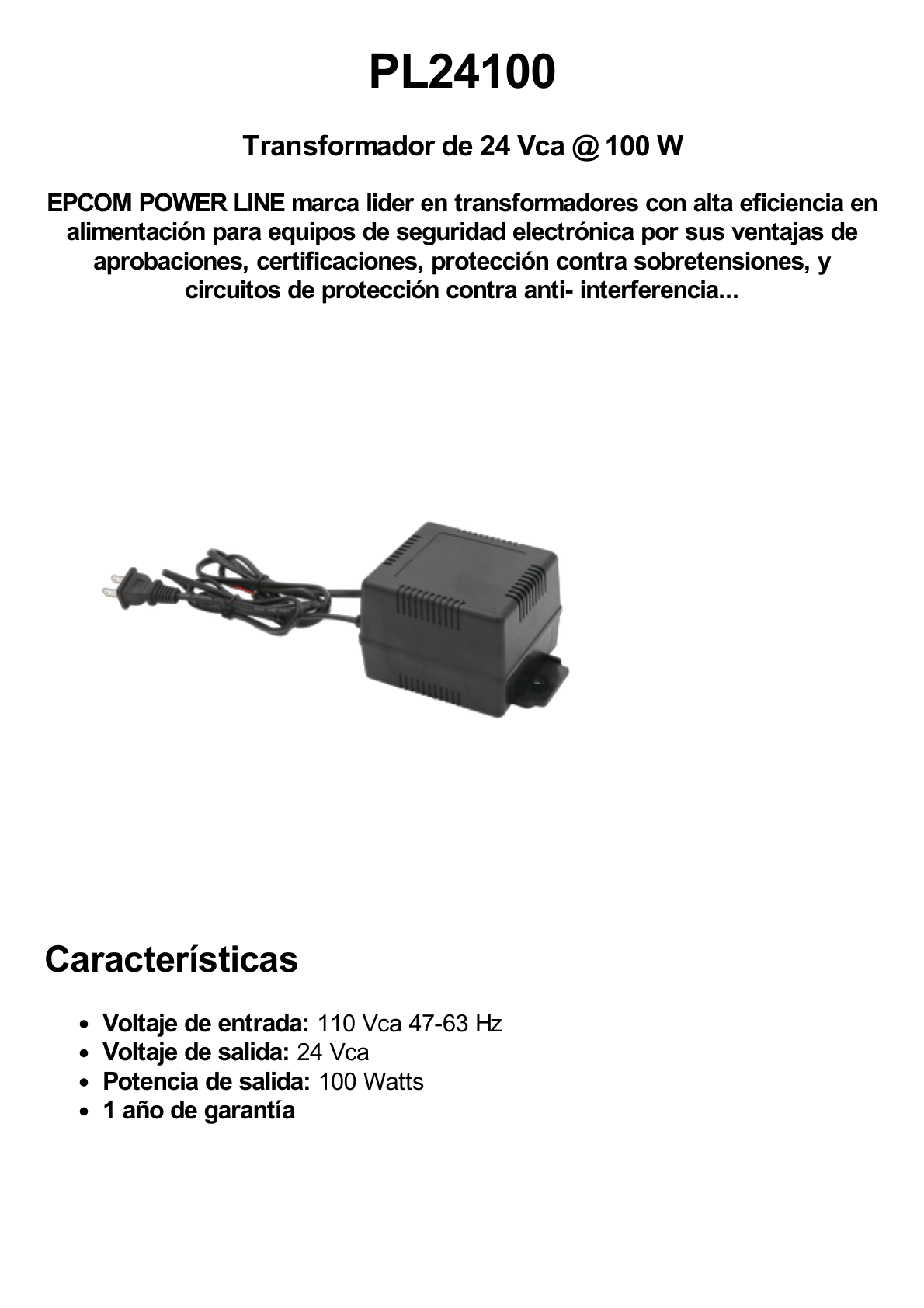 Transformador Industrial para DOMOS y Sistemas de Seguridad de 24 Vca a 100 VA