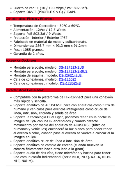 [Dual Light + ColorVu] Bala IP 4 Megapixel / Lente 4 mm / 60 mts IR + 60 mts Luz Blanca / Exterior IP67 / Luz Intermitente y Alerta de Audio / Videoanaliticos (Filtro de Falsas Alarmas) / PoE / WDR 130 dB / Captura Facial  /  ACUSEARCH