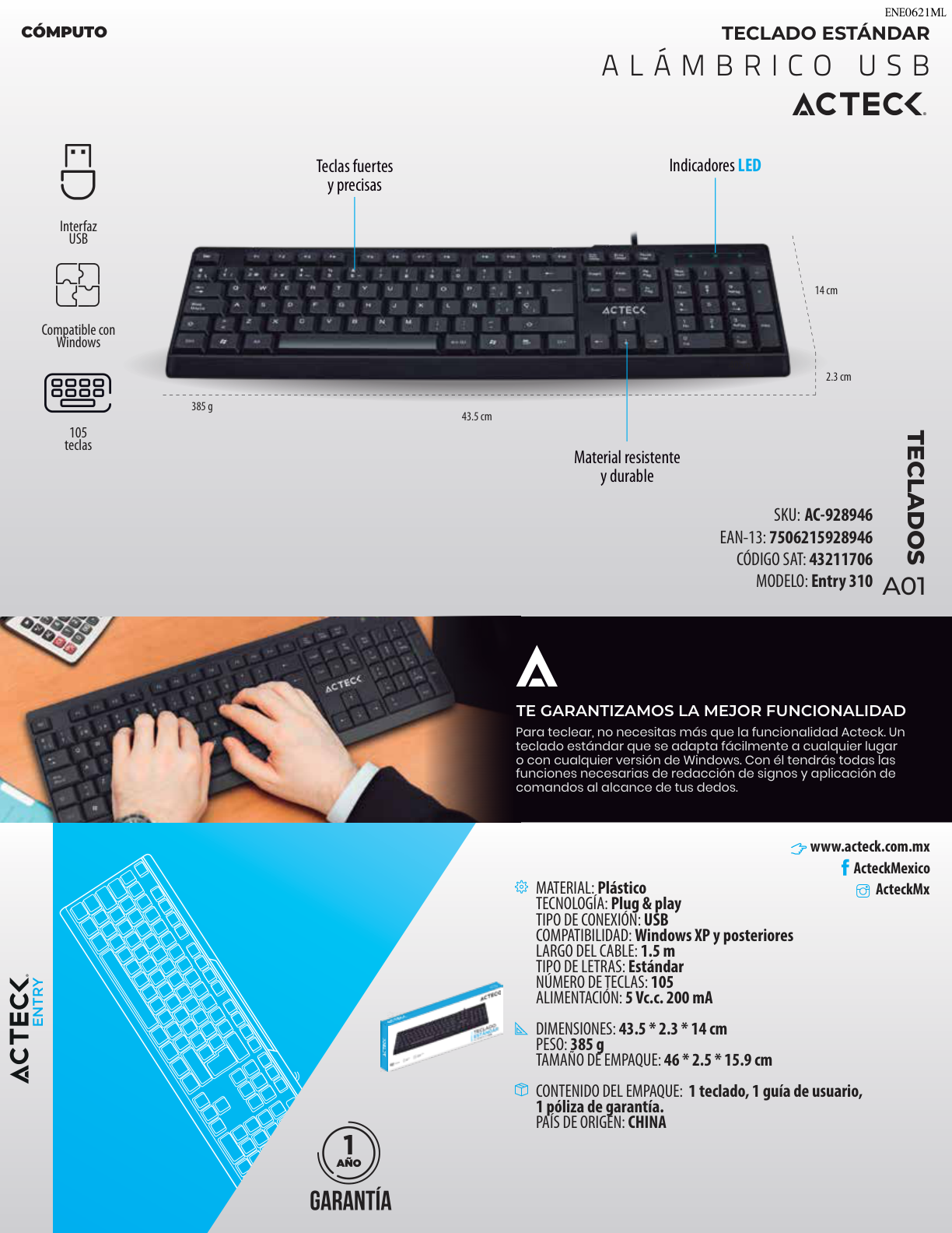 TECLADO ACTECK-E USB NEGRO BASICO