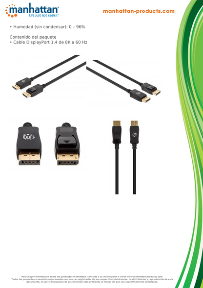 CABLE MANHATTAN DISPLAYPORT V1.4 M-M 1M NEGRO 8K 60HZ