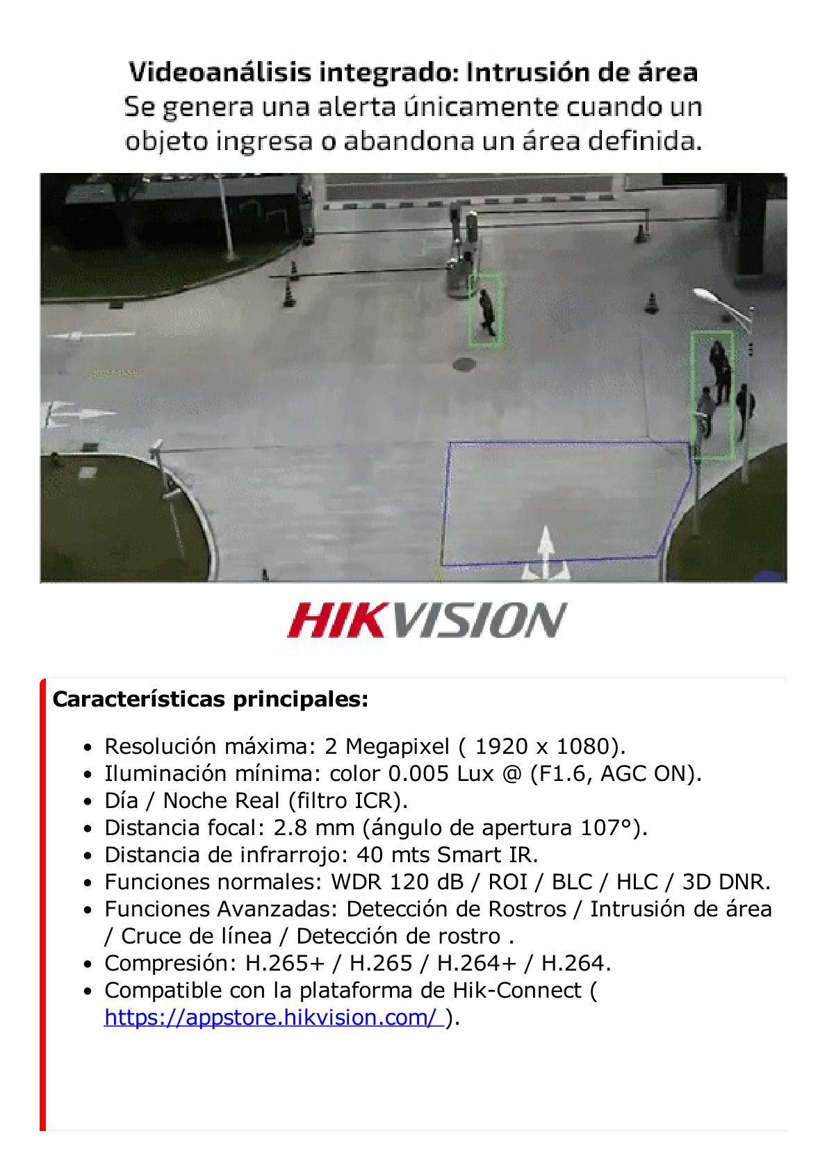 Bala IP 2 Megapixel / Lente 2.8 mm / 40 mts IR EXIR / ACUSENSE (Evita Falsas Alarmas) / Exterior IP67 / WDR 120 dB / PoE / Micrófono Integrado / Metal  / MicroSD / ONVIF / ACUSEARCH