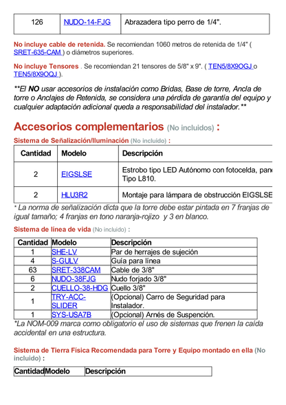 Kit de Torre Arriostrada de Piso de 60 m Altura con Tramo STZ45 Galvanizado Electrolítico (No incluye retenida).