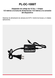 Adaptador de Pared de 12Vcc @ 1 A con cable y clavija Nema 1-15 / 0.5 metros a la toma de alimentación / 0.5 metros a la conexión del dispositivo