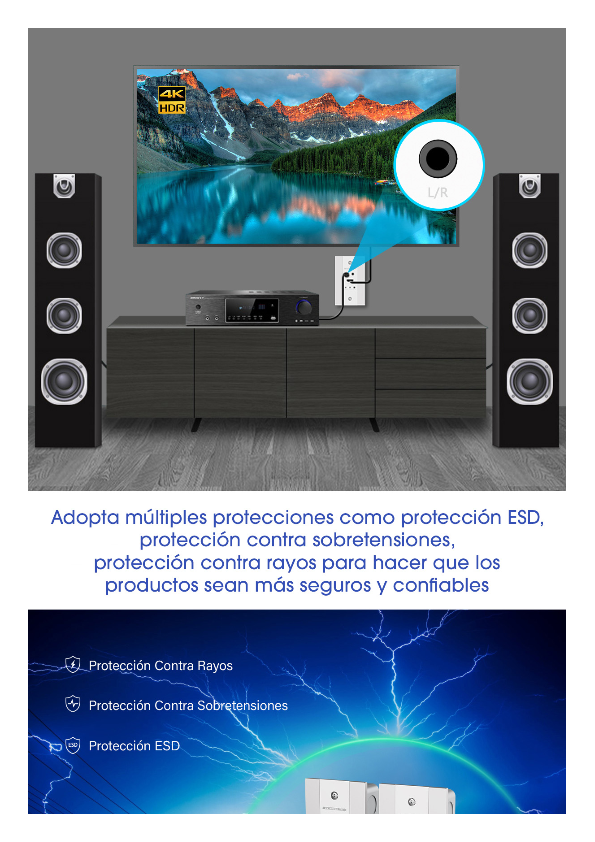 Kit Extensor HDMI en PLACAS DE PARED para distancias de 70 metros / Resolución 4K@60Hz / Cat 6/6A/ 7 / HDR/ IPCOLOR/ Cero Latencia / Soporta Control Remoto / Placa de pared de 2.74 x 4.49” (tamaño estándar de EE.UU.)