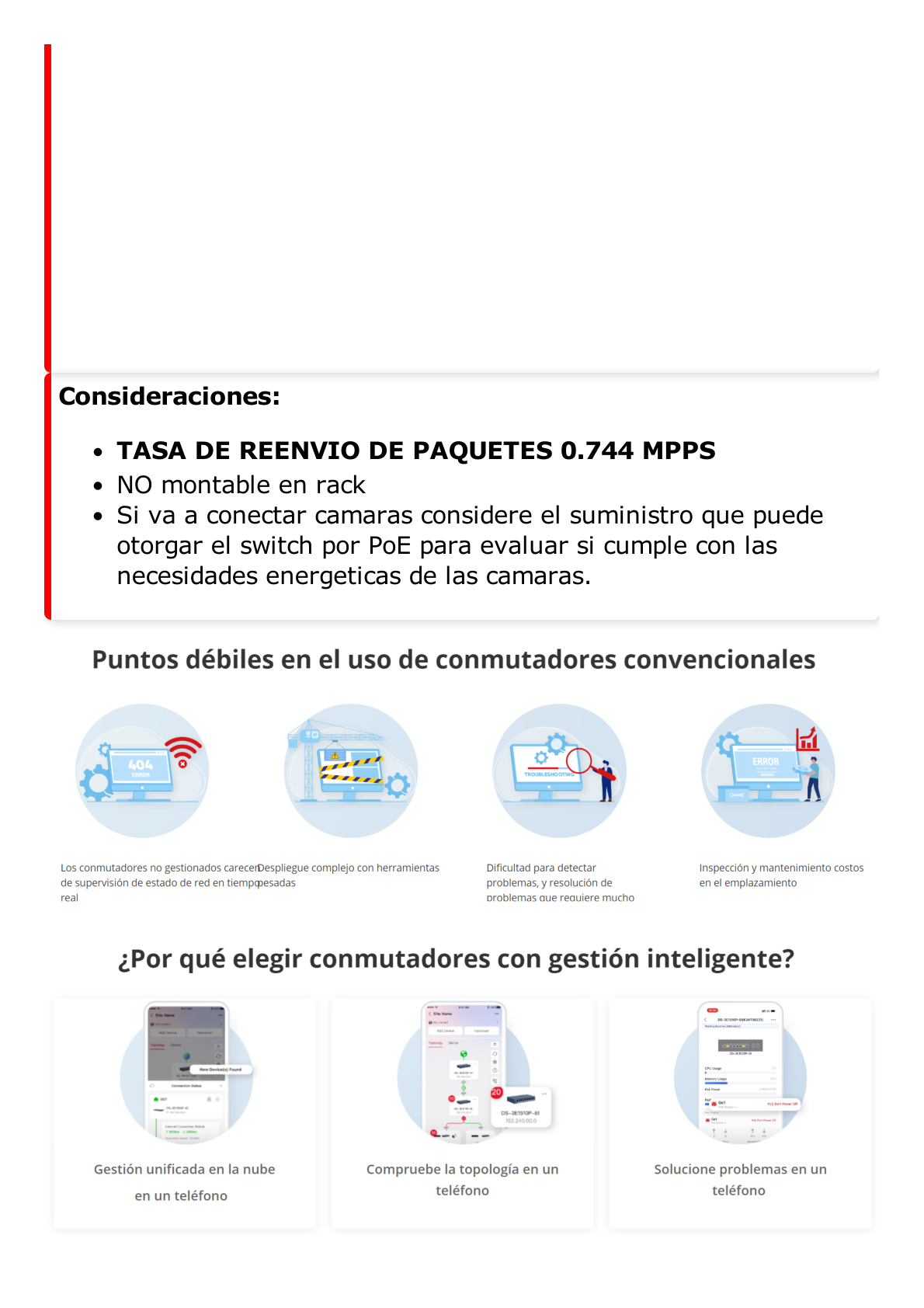 Switch Monitoreable PoE+ / 4 puertos 100 Mbps PoE+ / 1 Puerto 100 Mbps Uplink / PoE hasta 250 Metros / 60 Watts / Conexión Remota desde Hik-PartnerPro