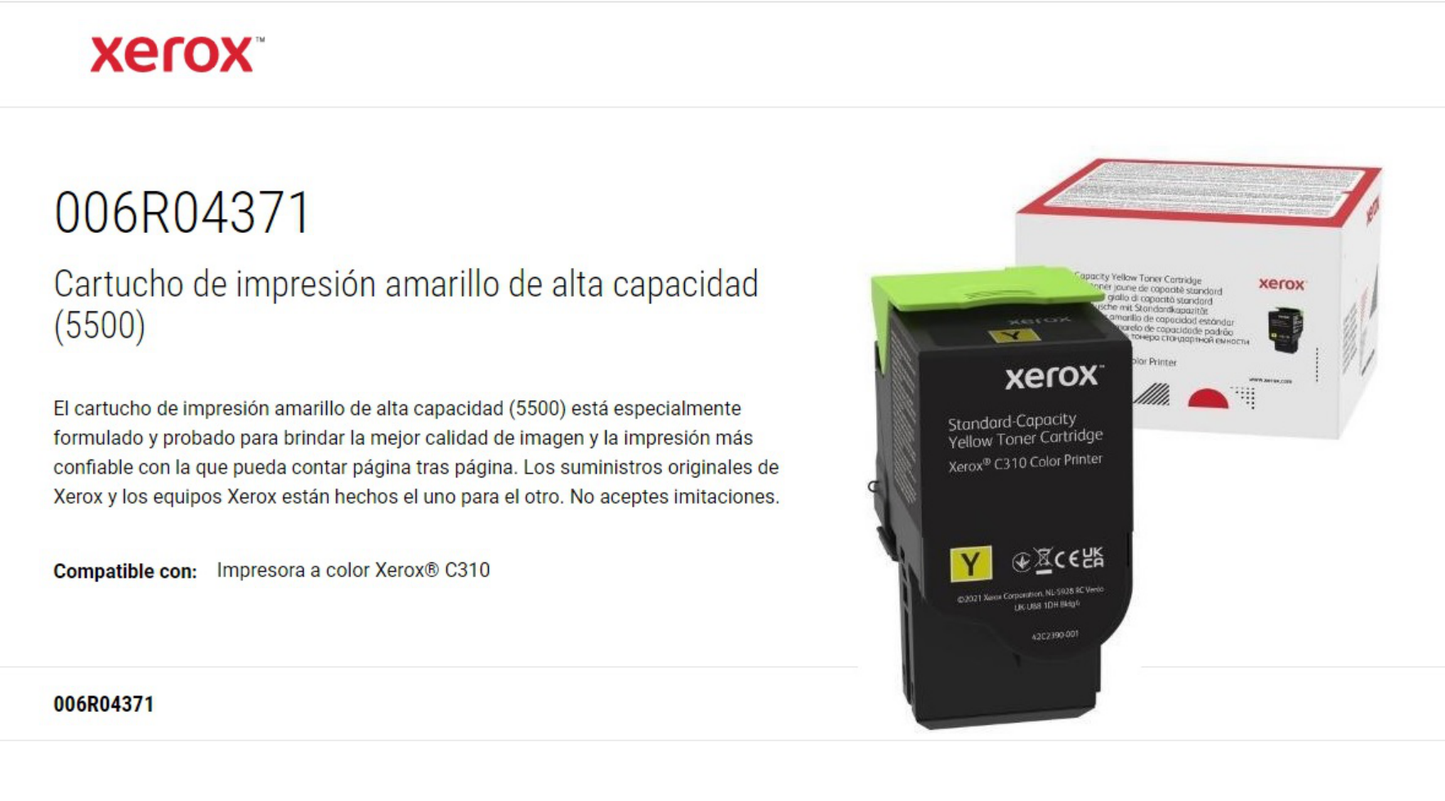 TONER XEROX 006R04371 AMARILLO C310/C315  ALTA CAPACIDAD (5 500 PAG)