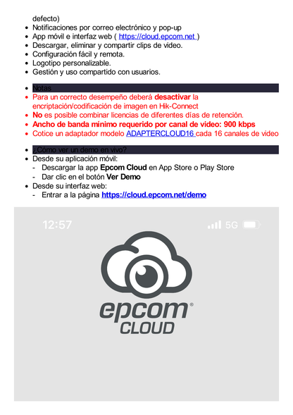 Suscripción Anual Epcom Cloud / Grabación en la nube para 1 canal de video a 4MP con 14 días de retención / Grabación continua