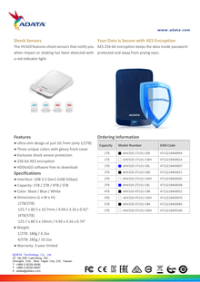 HD Ext 1 TB Adata 2.5 USB 3.2 HV320 Slim Color Negro AHV320-1TU31-CBK