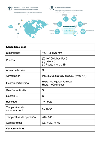 Controladora Omada para gestionar hasta 100 equipos Omada/ Gestion desde la Nube gratuita / Actualizaciones masivas