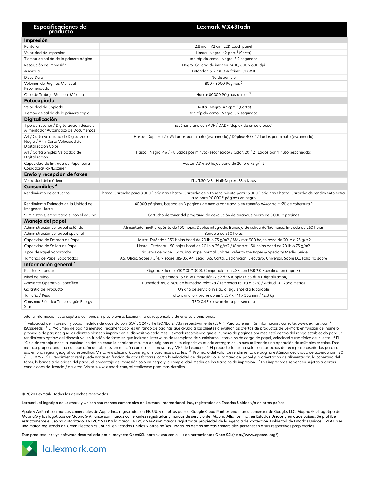 Multifuncional Lexmark MX431ADN Láser Monocromática Duplex Ethernet WiFi USB 42 PPM