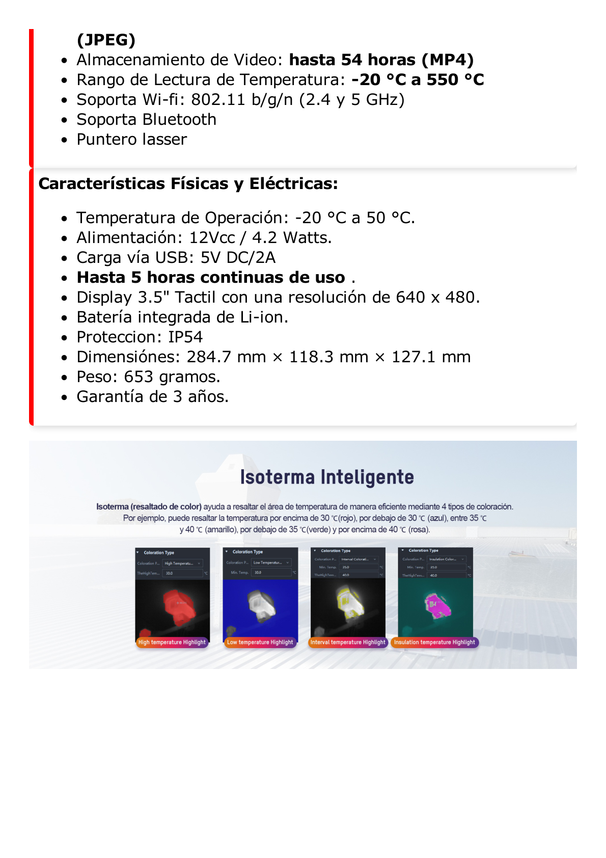 M20W - Cámara Termográfica Portátil Dual / Lente Térmico 3.6 mm (256 x 192) / Lente Óptico (8 Megapixel) / WiFi / IP54 / z MicroSD hasta 64 Gb  / Hasta 6 Horas de Funcionamiento Continuo