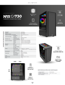 Gabinete Balam Rush Nyx GI730 Blanco Mini torre Max MB ATX Panel Izq Cristal Frente Solido con Ranura 1xUSB 3.0 3xFan RGB Negro