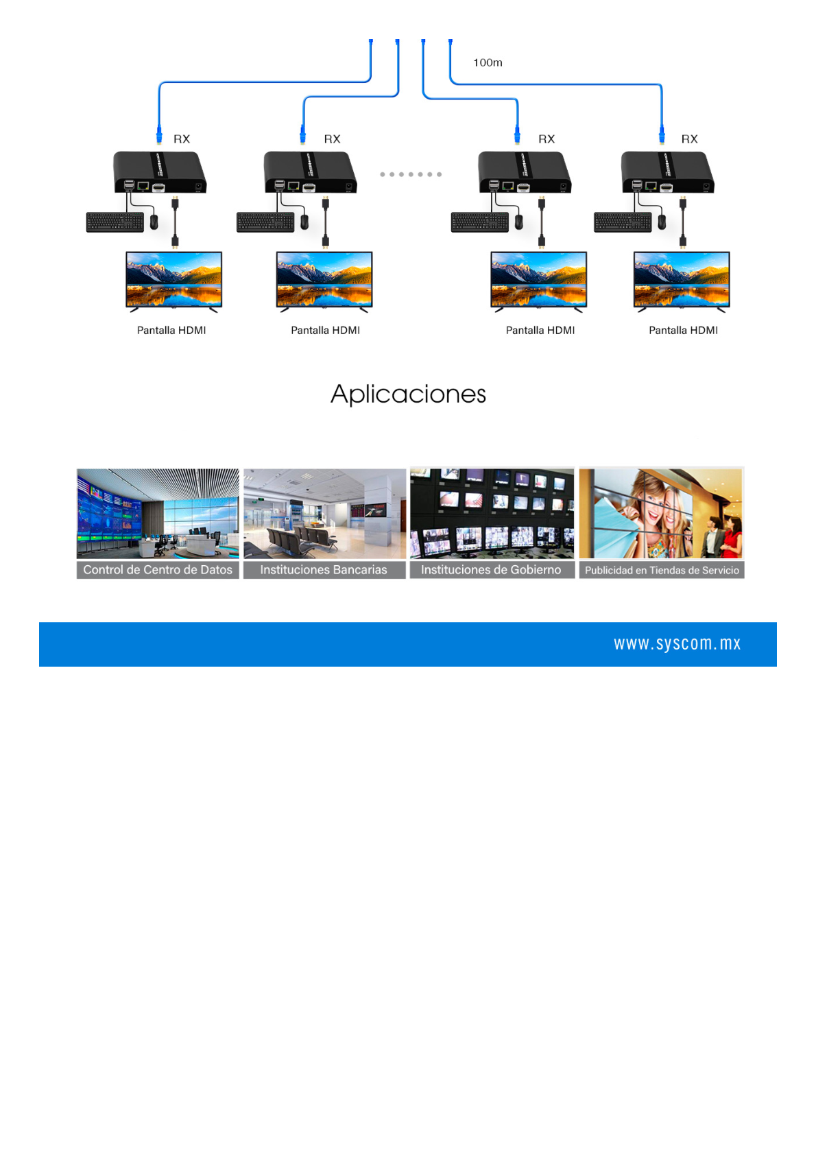 Receptor Compatible para Kits TT671KVM / Resolución 4K@30Hz / Cat 6/6A/7 / Distancia de 100 m / IPCOLOR /  Cero Latencia / Control IR / Compatible con Switch Gigabit para control KVM múltiple.