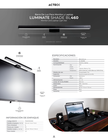 Barra de Luz Acteck Para Laptop Luminate Shade BL460 Ultra Delgado Iluminación e Intensidad Ajustable