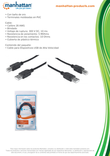 CABLE MANHATTAN PARA IMPRESORA USB A-B 3M NEGRO