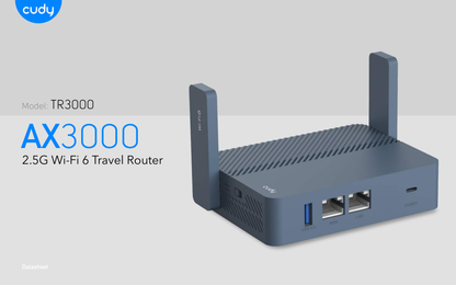 Router Wi-Fi 6 portátil para viaje Cudy TR3000 AX3000 multi-modo AP/WISP/RE 1xWAN 2.5Gbps y 1xLAN gigabit 2 antenas externas 1xUSB3.0