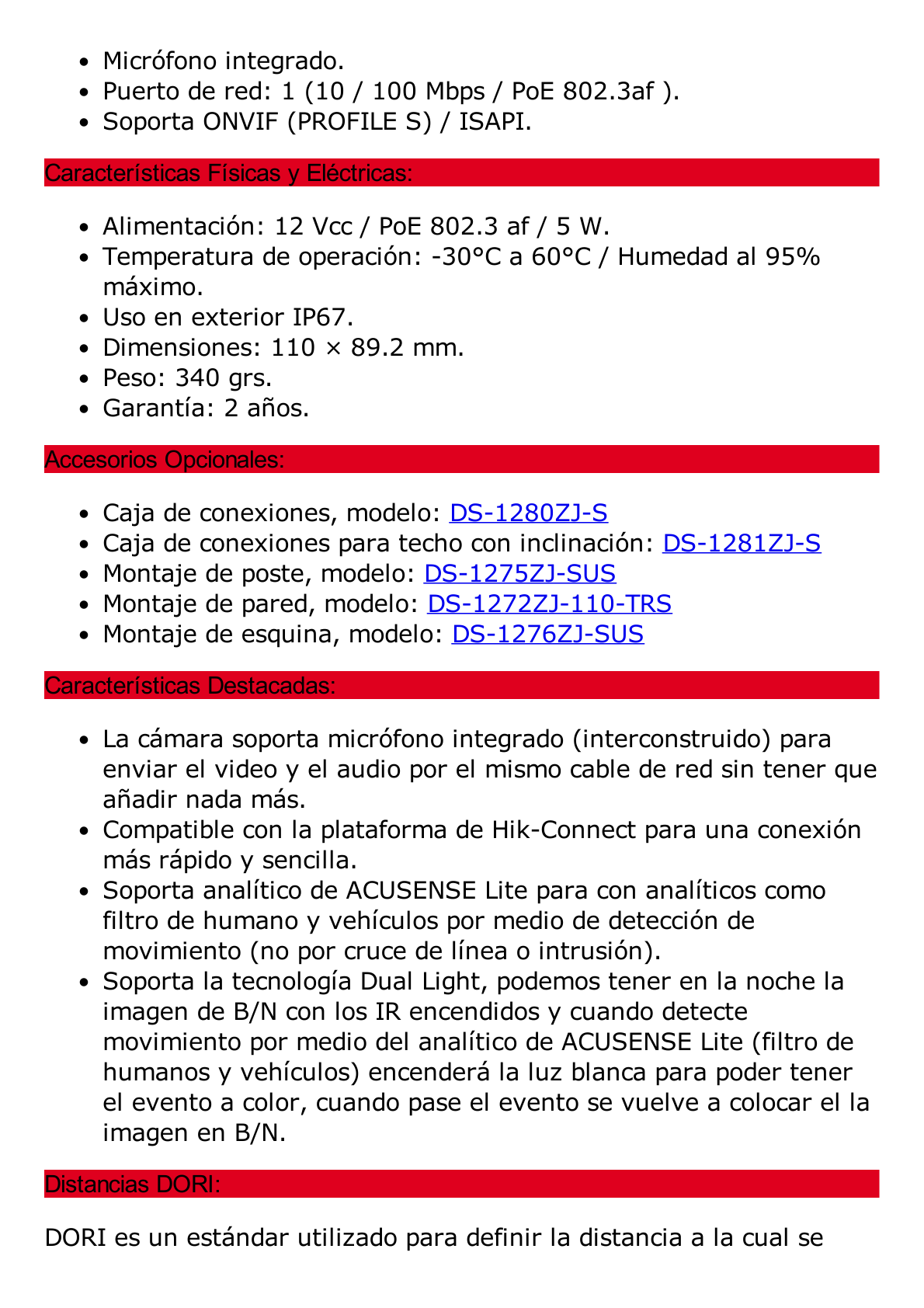 [Dual Light] Turret IP 2 Megapixel / Lente 2.8 mm / 30 mts IR + 30 mts Luz Blanca / Micrófono Integrado / ACUSENSE Lite / Exterior IP67 / H.265 / PoE / ONVIF