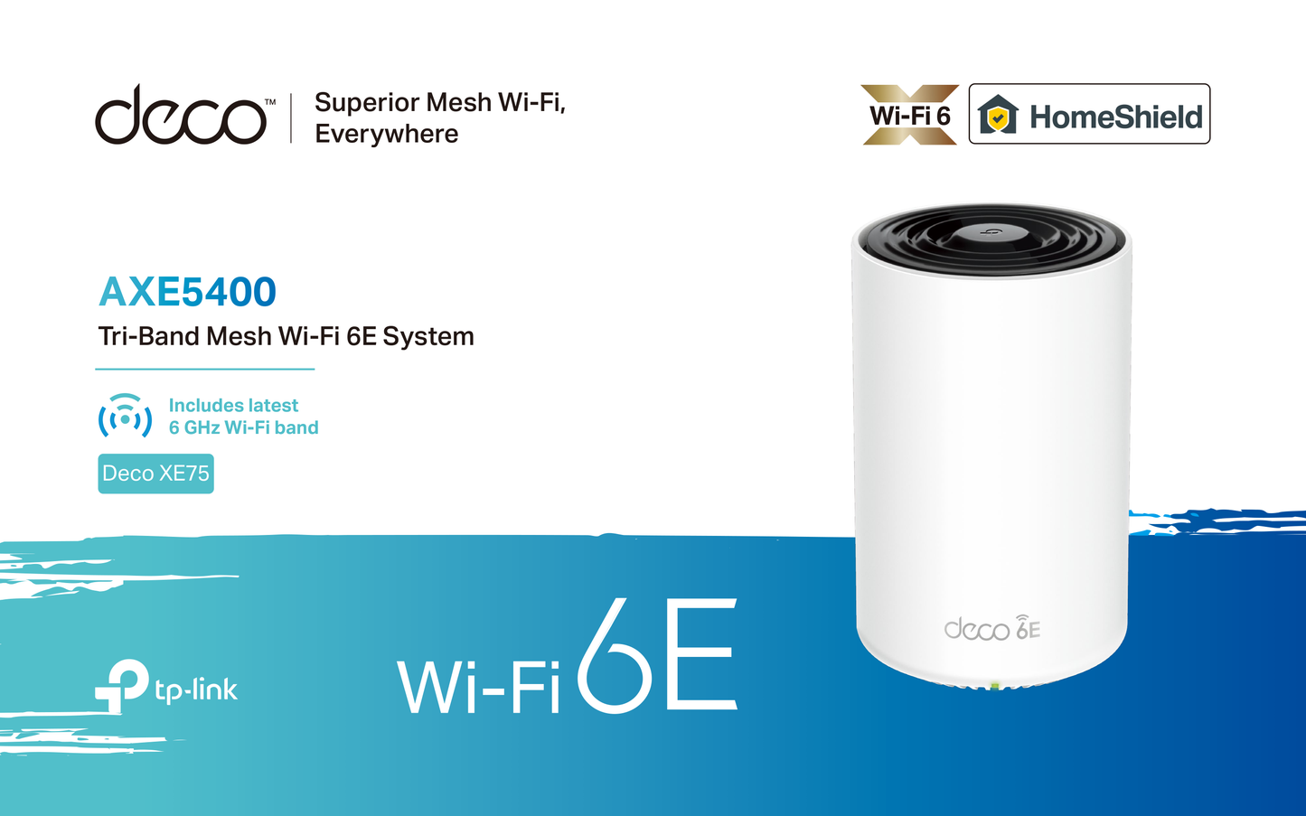 Sistema Deco XE75 (3 piezas) TP-Link Mesh Wi-Fi 6E AXE5400 Tri-Banda 6GHz+5GHz+2.4GHz MU-MIMO OFDMA 3 x RJ45 gigabit por pieza