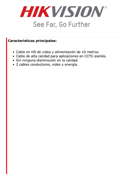 Cable Coaxial Siames (Mini RG59) + Alimentación / 10 Metros de Distancia / CCA / Soporta 1080p (2 Megapixel) hasta 4K (8 Megapixel)  / Uso Interior y Exterior