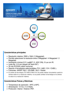 Turret TURBOHD 5 Megapixel / Lente 2.8 mm / 30 mts IR EXIR  / Exterior IP67 / Metal / 4 en 1 / dWDR