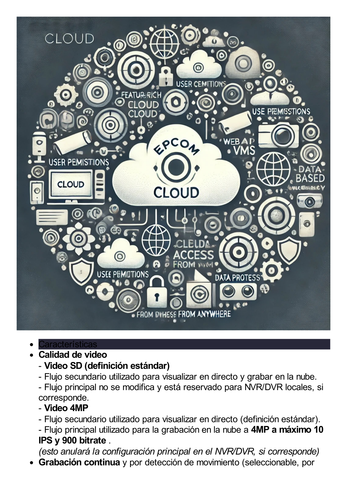 Suscripción Anual Epcom Cloud / Grabación en la nube para 1 canal de video a 4MP con 14 días de retención / Grabación continua