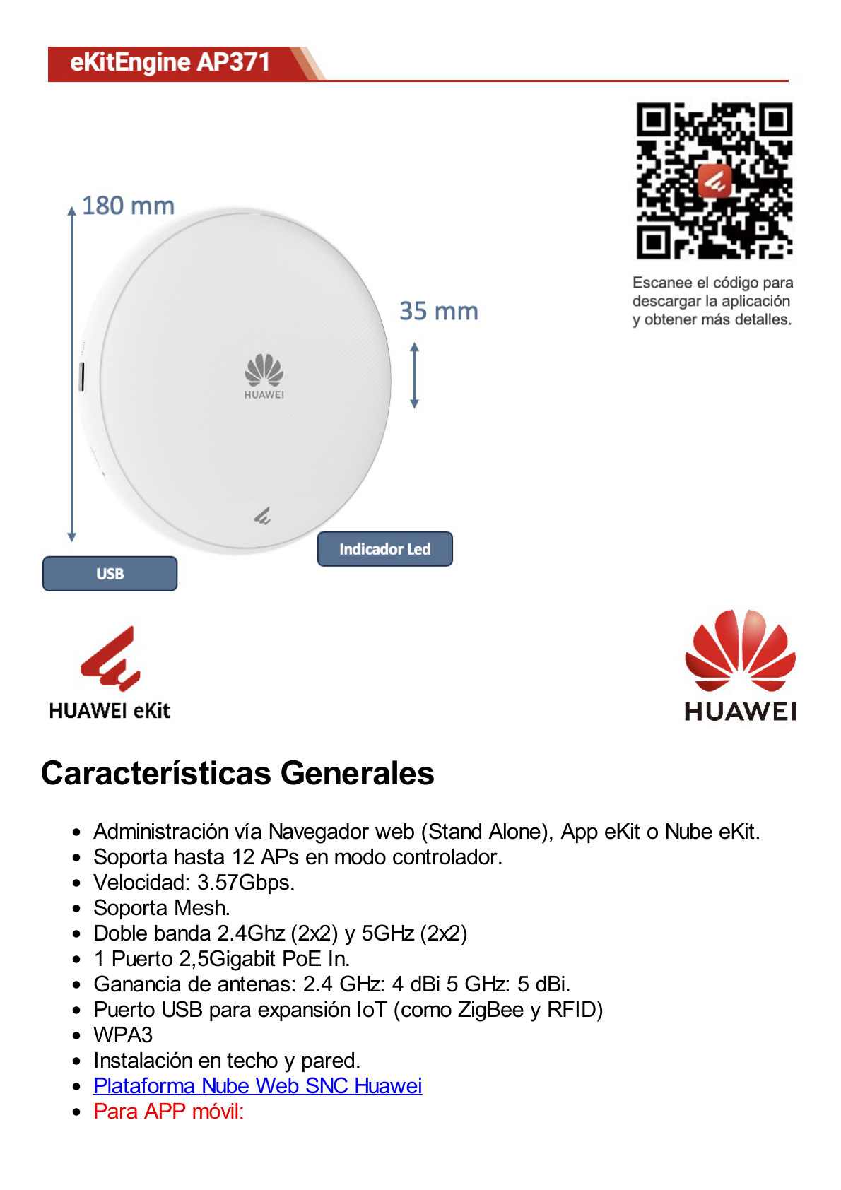 Punto de Acceso Wi-Fi 7 /  3.57 Gbps / MU-MIMO 2x2 (2.4GH y 5GHz) / Smart Antenna más cobertura / Instalación en techo y pared / Seguridad WP3 / 1 Puerto 2.5GE / Puerto USB (Para expansion IoT) /  Con Administración Gratuita