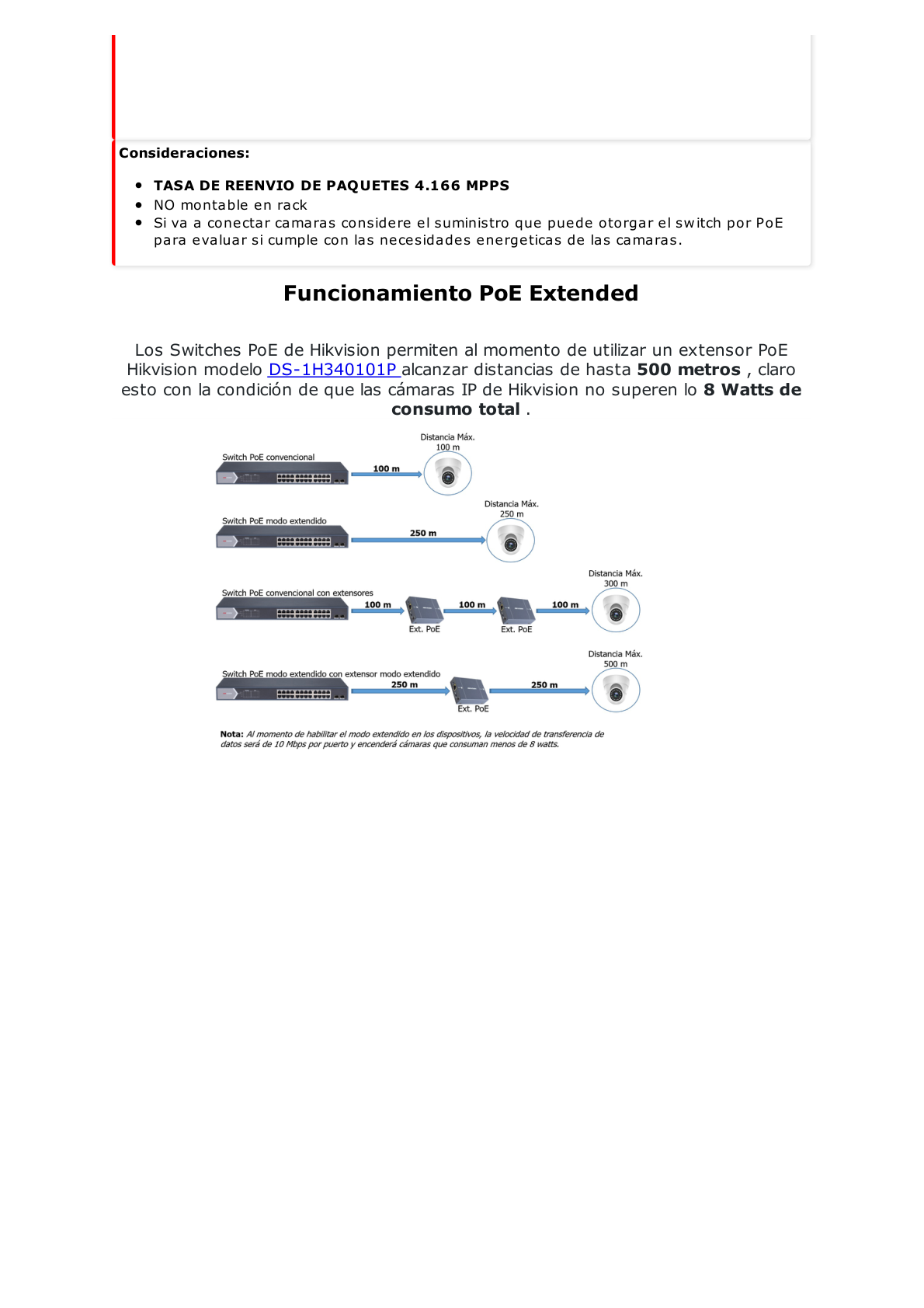 Switch PoE+ / No Administrable / 7 Puertos 100 Mbps PoE+ / 1 Puerto 100 Mbps PoE++ (60 W) / 2 Puertos 1000 Mbps Uplink / PoE hasta 250 Metros / 110 Watts