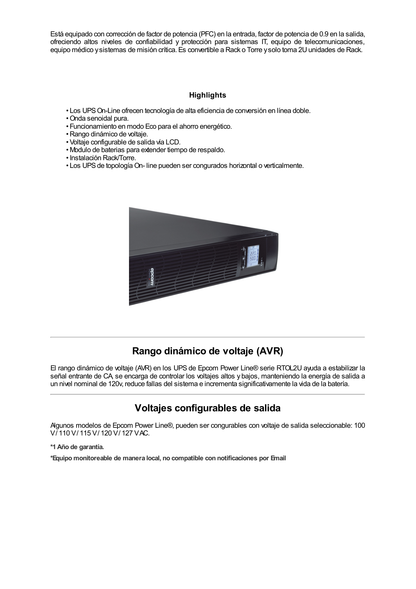 UPS de 1500VA/900W / Topología Línea Interactiva / Entrada y Salida 120 Vca/ Clavija NEMA 5-15P / 6 Tomas NEMA 5-15R