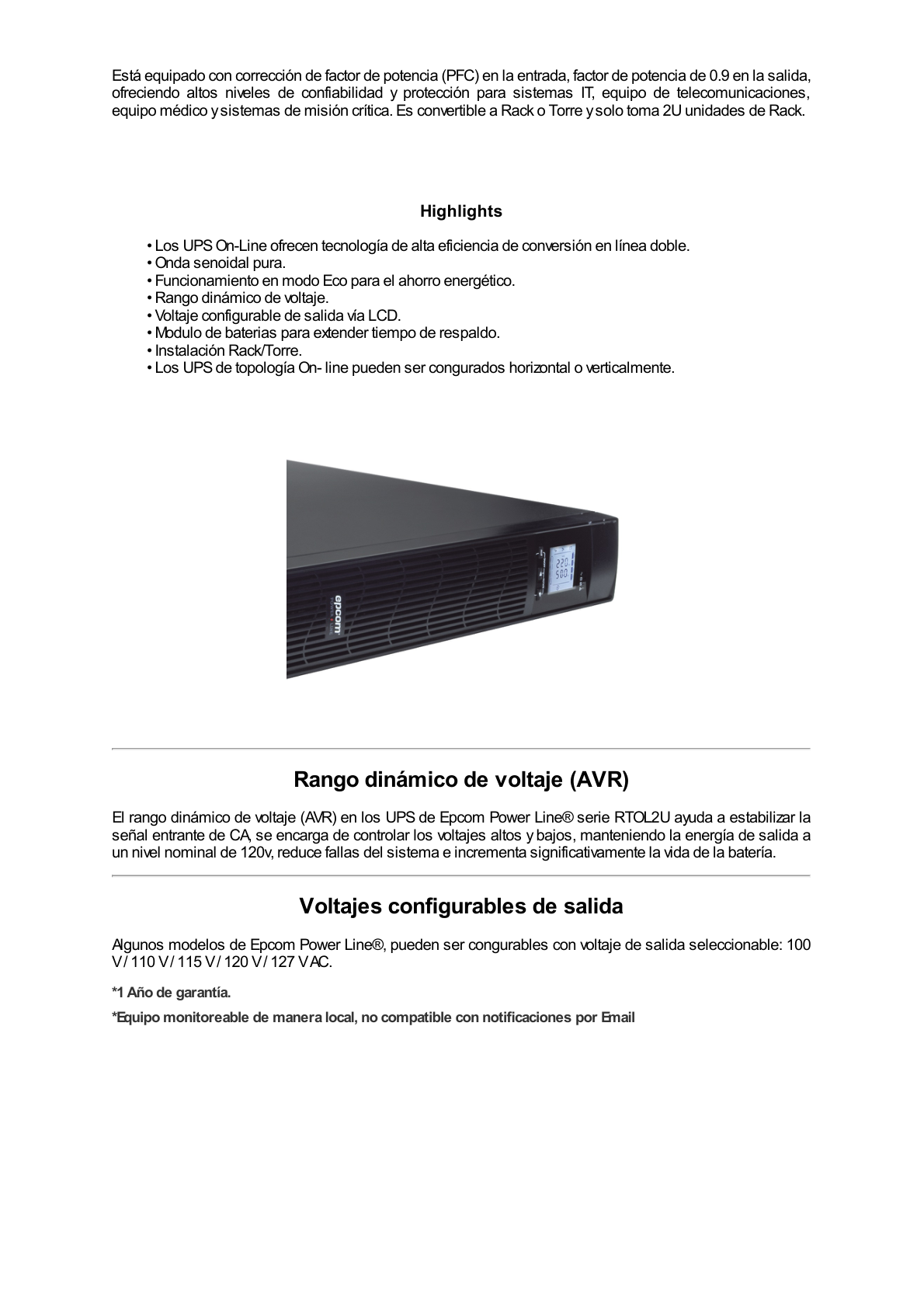 UPS de 1200VA/720W / Topología Línea Interactiva / Entrada y Salida 120 Vca / Clavija NEMA 5-15P / 6 Tomas NEMA 5-15R