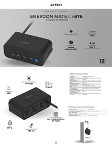 Cargador Acteck de escritorio Energon Mate CE676 Carga PD 20W 3 Conectores de corriente