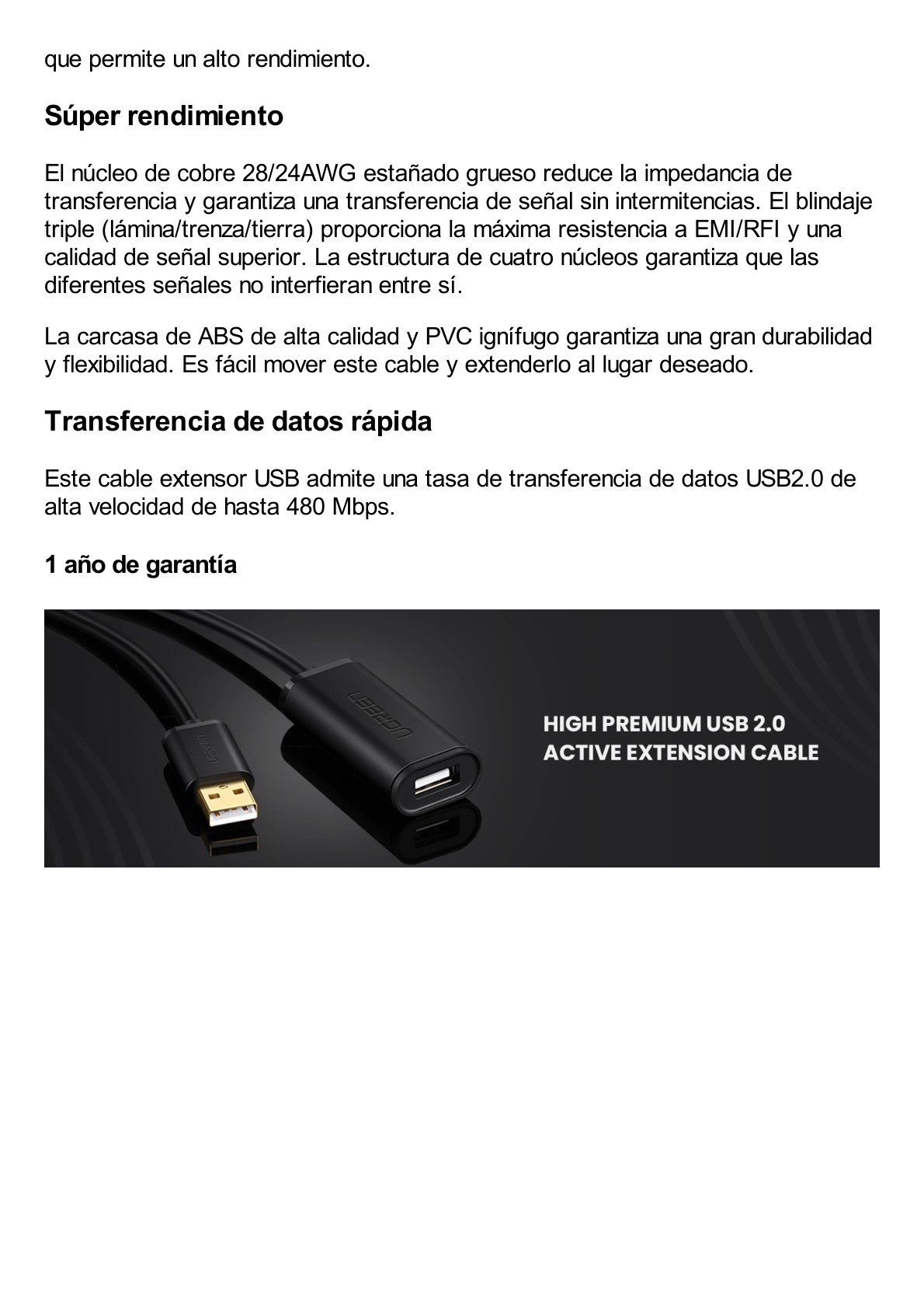 Cable de Extensión Activo USB 2.0 / 5 Metros / Macho-Hembra / Booster individual FE1.1S incorporado / Velocidad de hasta 480 Mbps / Ideal para impresoras, consolas , Webcam, etc.